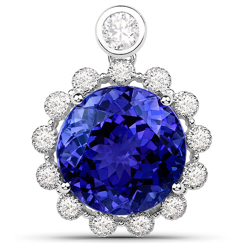 Bids.com 14.36 Carat Genuine Tanzanite and White Diamond 18K White Gold Pendant Pendants