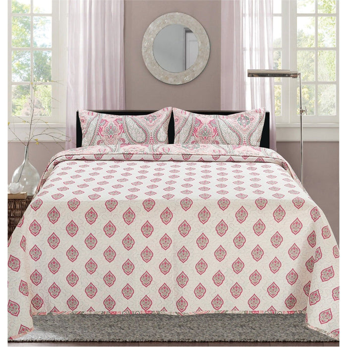 Shopbobbys Premius Paisley Printed Reversible Quilt Set, Pink