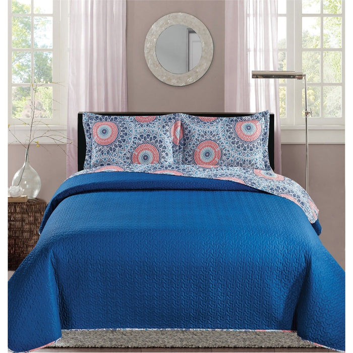 Shopbobbys Premius Palace Aboriginal Printed Reversible Quilt Set, Blue