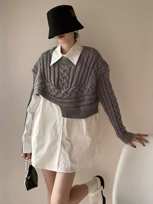 Women's Patchwork Knitting Long Sleeve Casual Loose Blouse