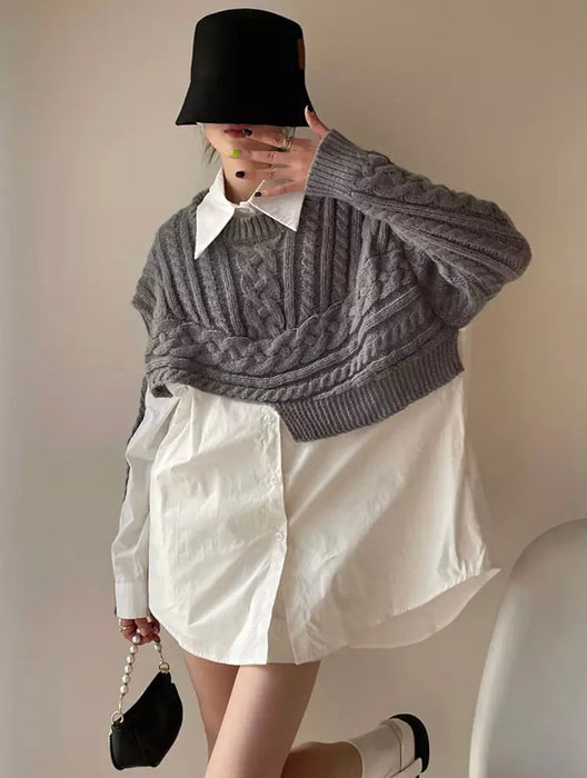 Women's Patchwork Knitting Long Sleeve Casual Loose Blouse