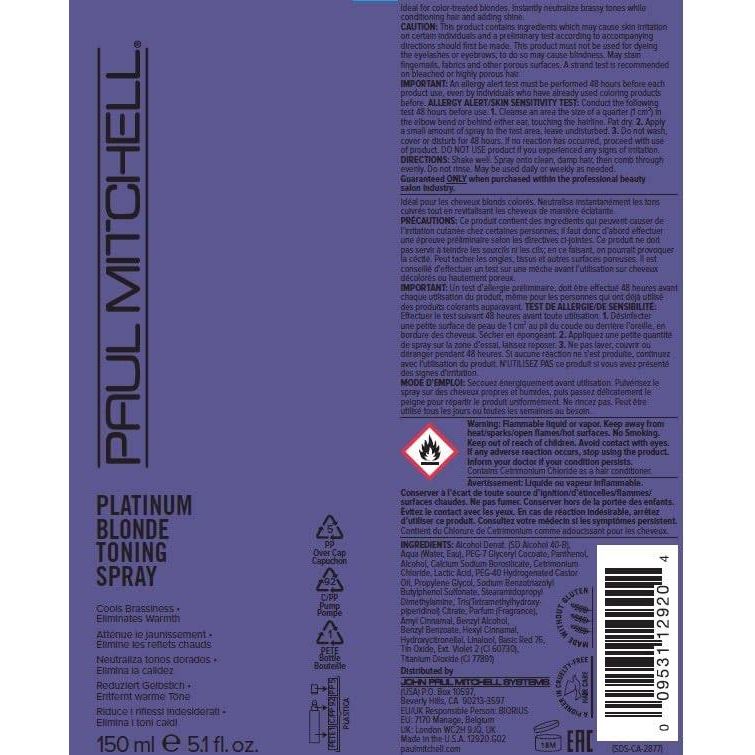 VIP Extensions Paul Mitchell Platinum Blonde Purple Toning Spray 5.1 fl oz Hair Care
