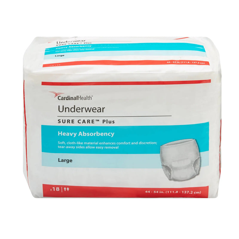 Cardinal Health Sure Care Plus Heavy Absorbent Underwear, Large Pack of 18 Incontinence Aids Light Gray