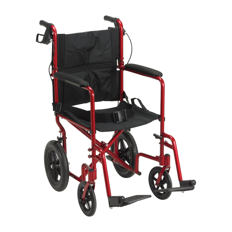RIO Medical Supplies ExpeditionLightweight  Transport Wheelchair with Hand Brakes, Red
