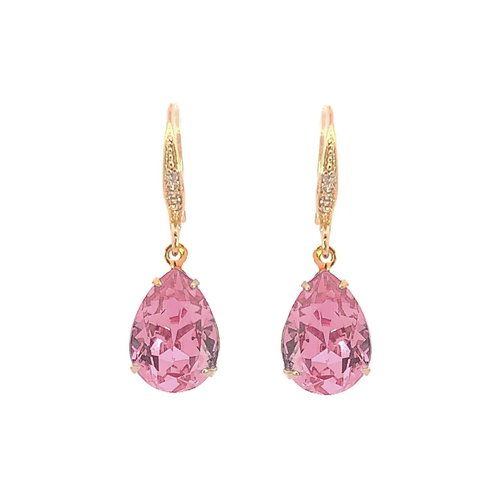 Pink Tourmaline Crystal Teardrop Earrings