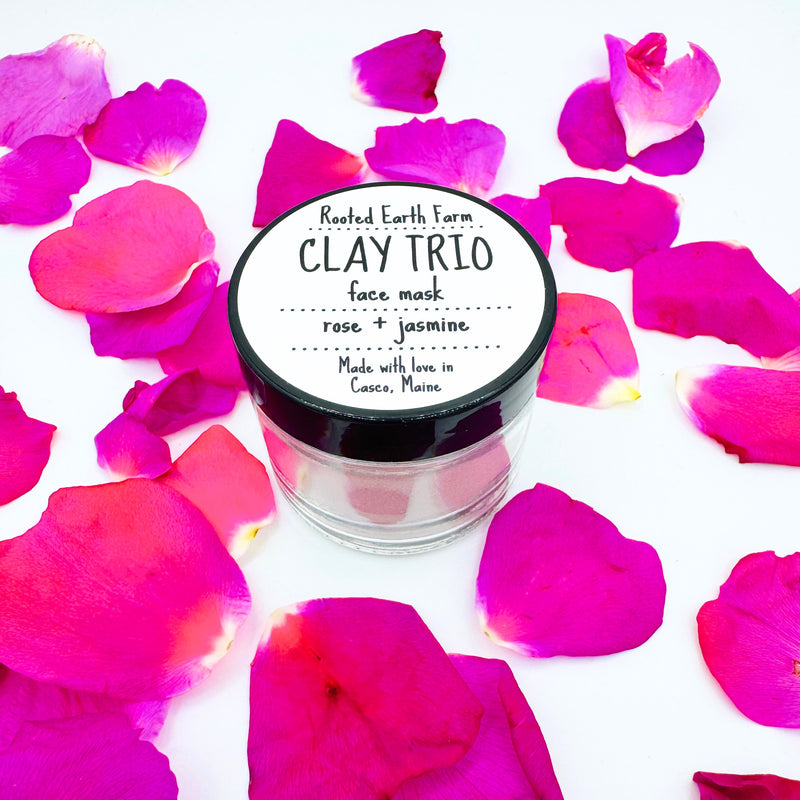 Rooted Earth Farm + Apothecary Rose + Jasmine Clay Trio Face Mask Face Masks + Scrubs
