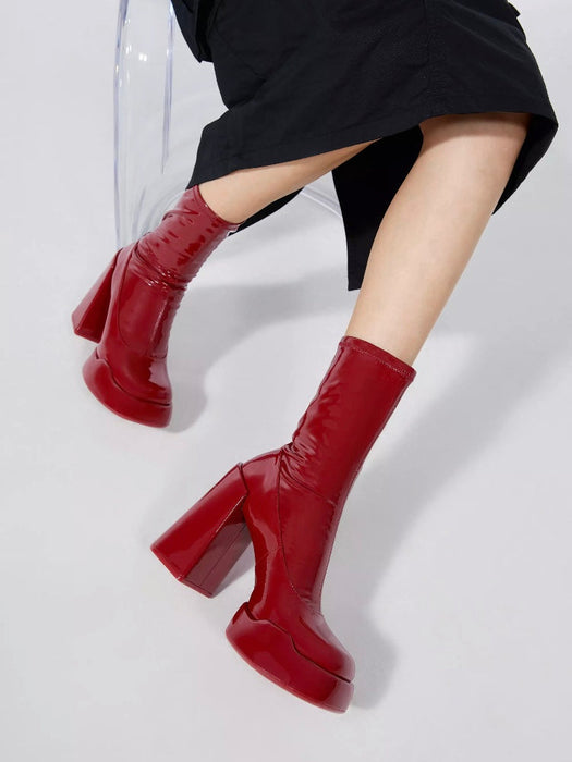 Platform Chunky Heeled Women Vegan Ankle Sock Boots