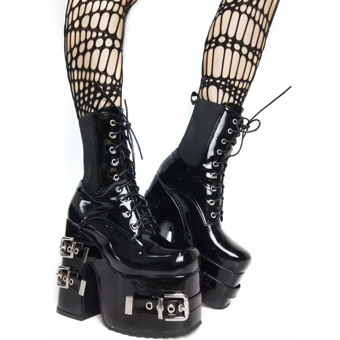 Platform Thick High Heels Gothic Style Motorcycle Boots Women