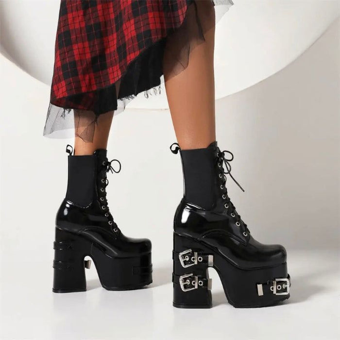 Platform Thick High Heels Gothic Style Motorcycle Boots Women