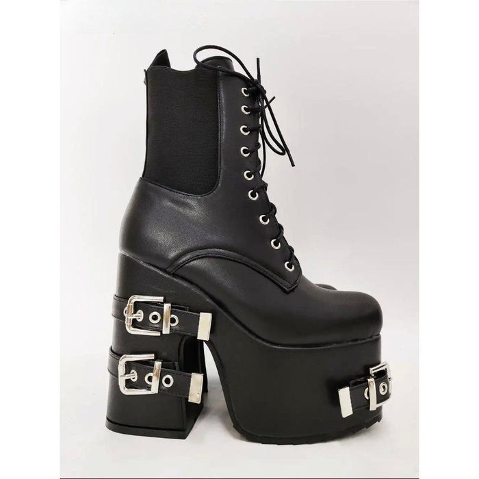 Platform Thick High Heels Gothic Style Motorcycle Boots Women