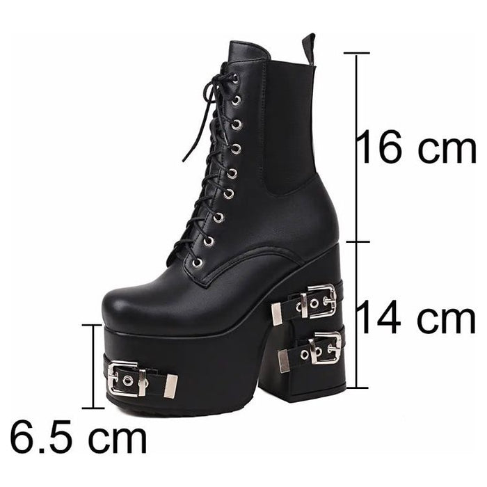 Platform Thick High Heels Gothic Style Motorcycle Boots Women