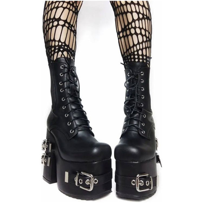 Platform Thick High Heels Gothic Style Motorcycle Boots Women