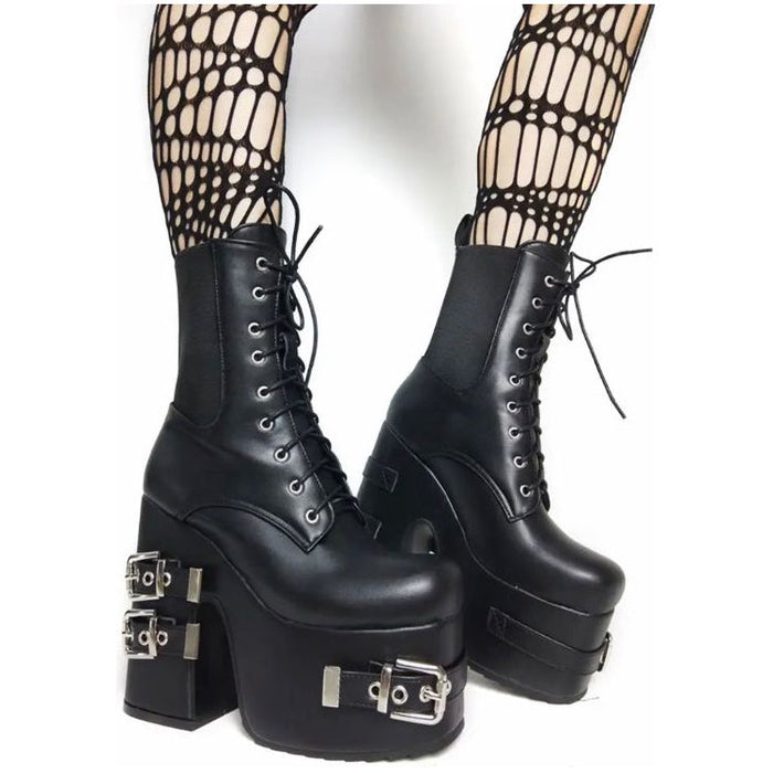 Platform Thick High Heels Gothic Style Motorcycle Boots Women