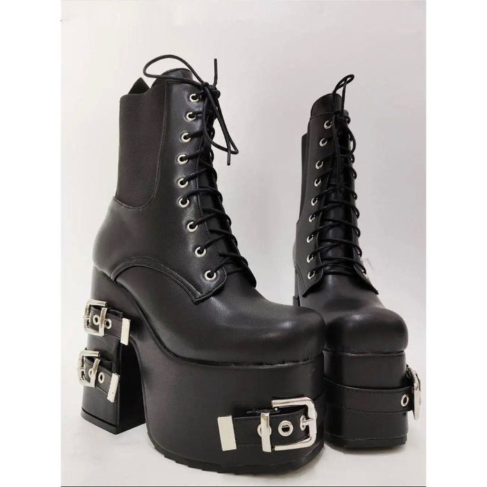 Platform Thick High Heels Gothic Style Motorcycle Boots Women