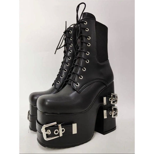 Platform Thick High Heels Gothic Style Motorcycle Boots Women