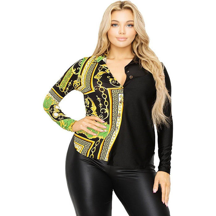 Plus long sleeve gold chain printed shirt by VYSN