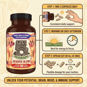 Hippie Farms Premium Immunity, Gut Health, and Brain Cognition Formula - 5 Mushrooms Reserve Blend Vitamins & Supplements
