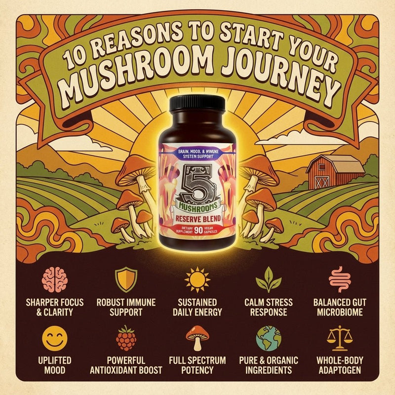 Premium Immunity, Gut Health, and Brain Cognition Formula - 5 Mushrooms Reserve Blend