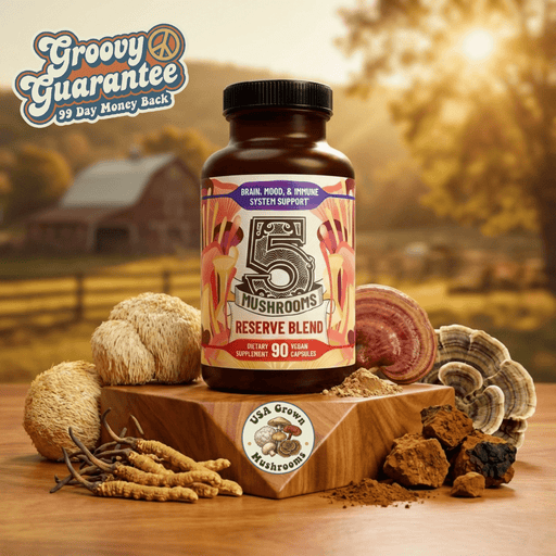 Hippie Farms Premium Immunity, Gut Health, and Brain Cognition Formula - 5 Mushrooms Reserve Blend Vitamins & Supplements