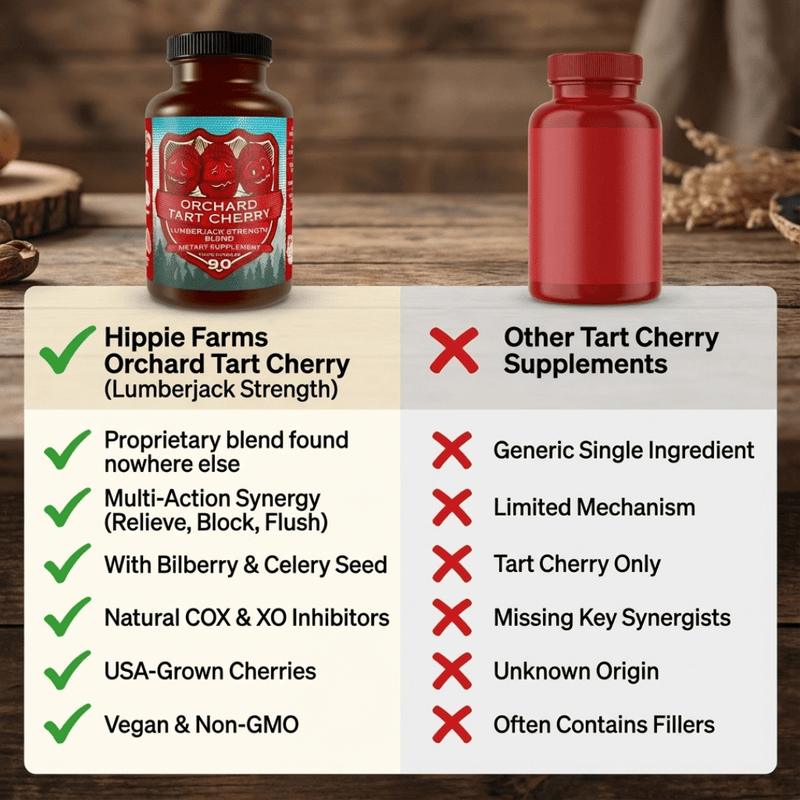 Hippie Farms Premium Tart Cherry Blend - Inflammation, Uric Acid, Sleep, Muscle Recovery Vitamins & Supplements