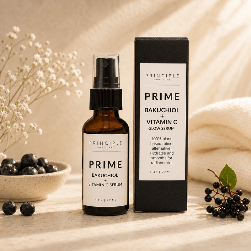 P R I N C I P L E Prime Bakuchiol + Vitamin C Glow Serum Face Tan
