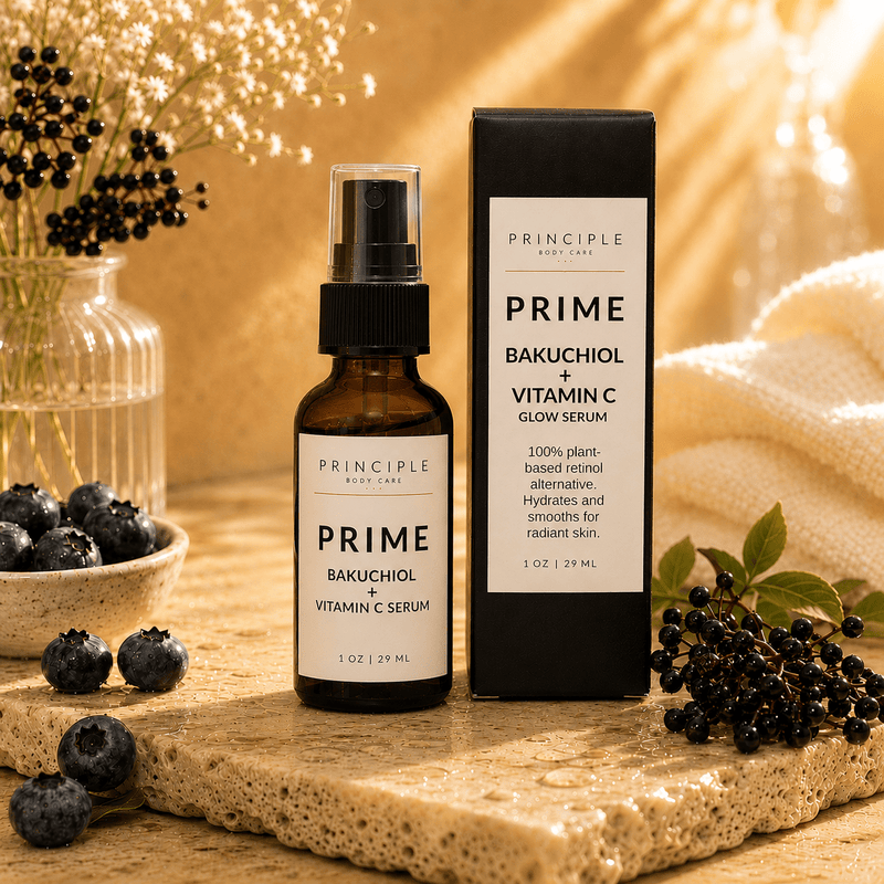 P R I N C I P L E Prime Bakuchiol + Vitamin C Glow Serum Face Chocolate