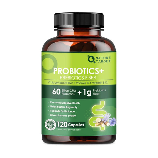 Nature Target Probiotics with Prebiotic Fiber, 60 Billion CFUs, 120 Capsules Dietary Fiber