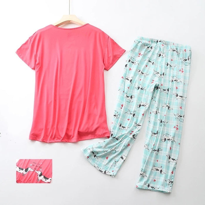 Cute Dachshund Printed Summer Pajama Set for Women by Dach Everywhere