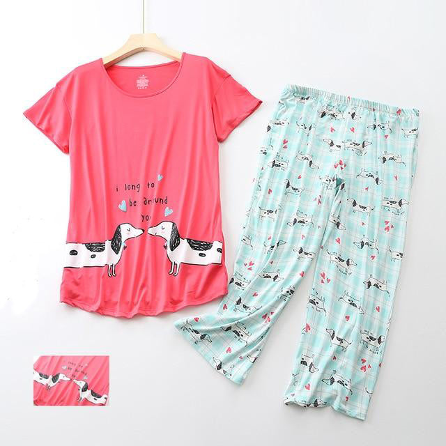 Cute Dachshund Printed Summer Pajama Set for Women by Dach Everywhere