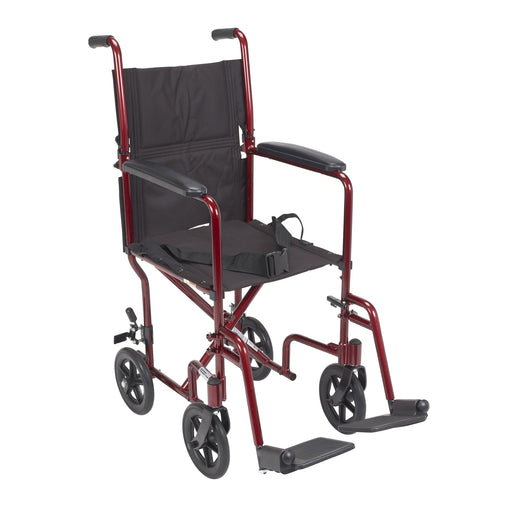 RIO Medical Supplies Lightweight Transport Wheelchair, 17" Seat, Red
