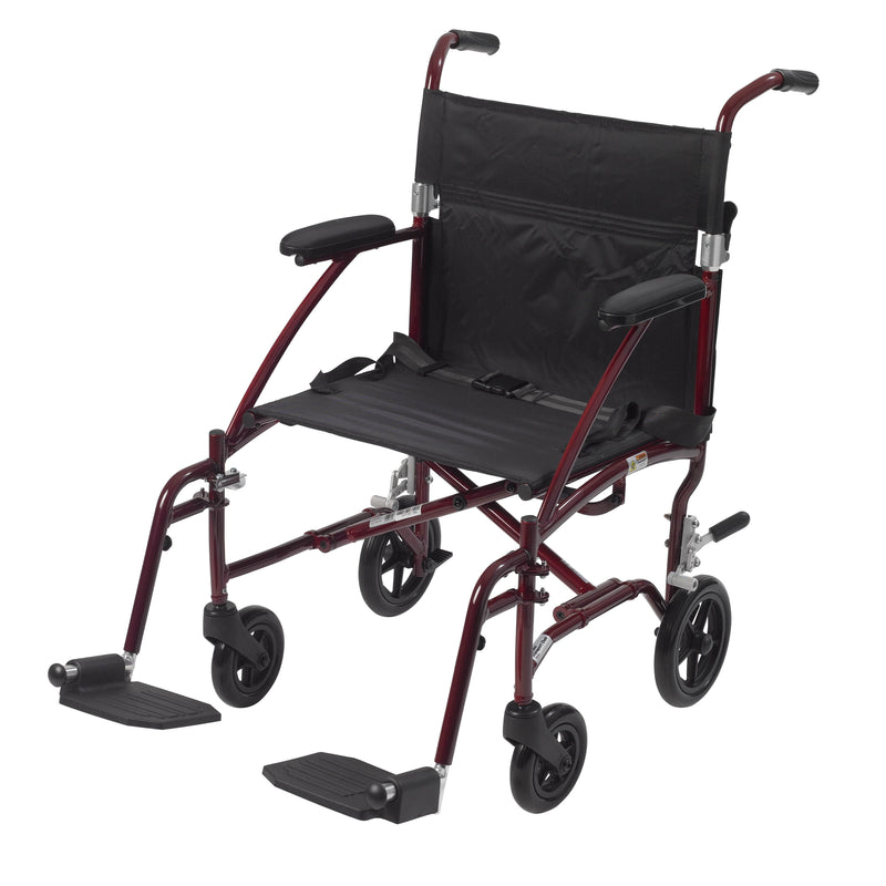 RIO Medical Supplies Fly Lite Ultra Lightweight Transport Wheelchair, Burgundy