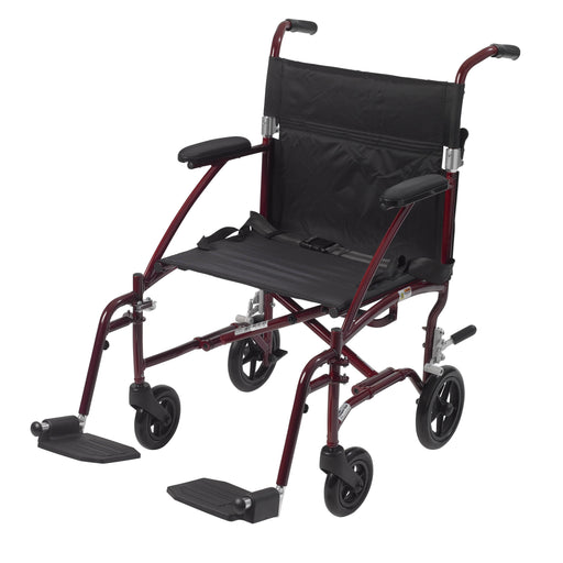 RIO Medical Supplies Fly Lite Ultra Lightweight Transport Wheelchair, Burgundy