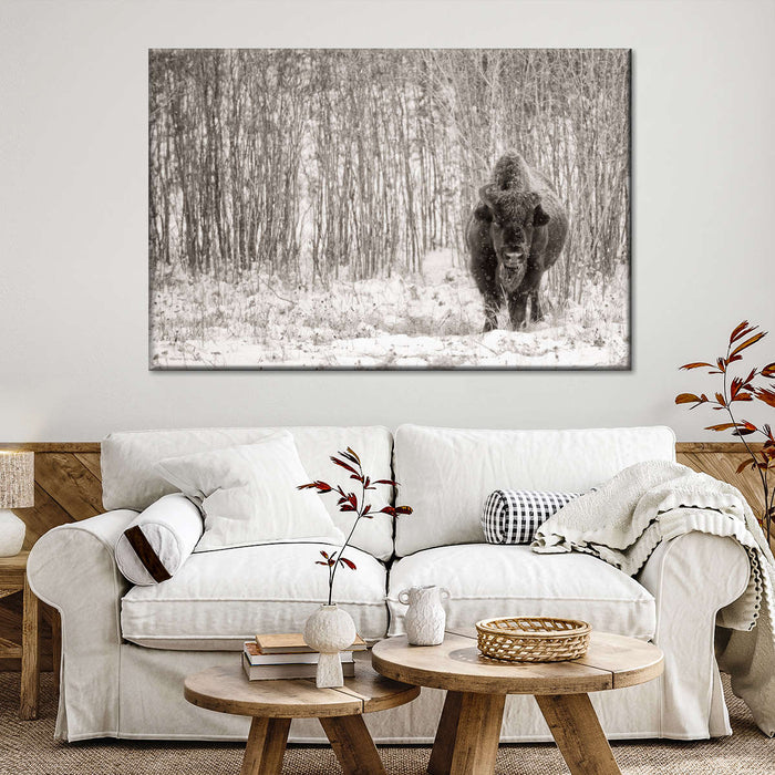 Bison In Winter Forest Wall Art