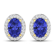 Bids.com 1.50 Carat Genuine Tanzanite and White Diamond 14K Yellow Gold Earrings Earrings