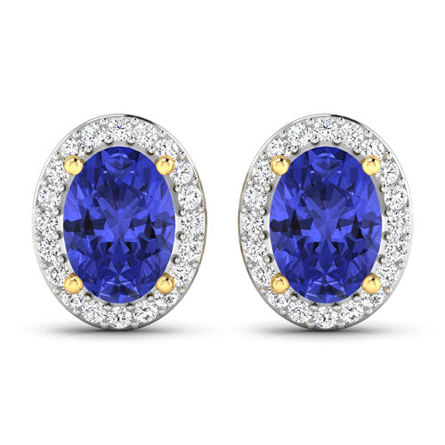 Bids.com 1.50 Carat Genuine Tanzanite and White Diamond 14K Yellow Gold Earrings Earrings