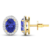 Bids.com 1.50 Carat Genuine Tanzanite and White Diamond 14K Yellow Gold Earrings Earrings