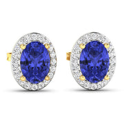 Bids.com 1.50 Carat Genuine Tanzanite and White Diamond 14K Yellow Gold Earrings Earrings