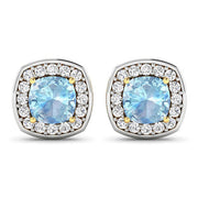 Bids.com 1.95 Carat Genuine Aquamarine and White Diamond 14K Yellow Gold Earrings Earrings