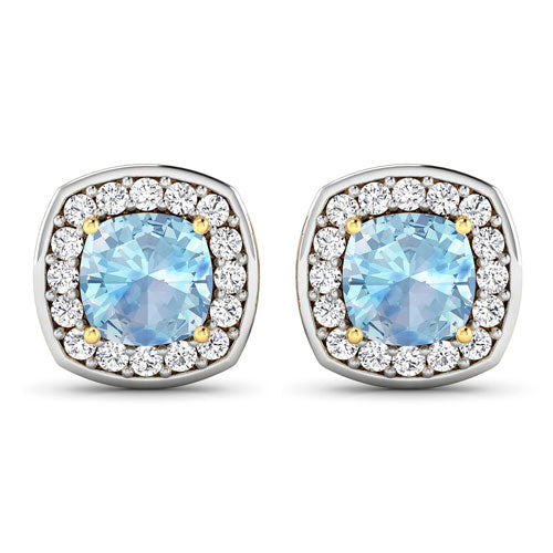 Bids.com 1.95 Carat Genuine Aquamarine and White Diamond 14K Yellow Gold Earrings Earrings