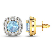 Bids.com 1.95 Carat Genuine Aquamarine and White Diamond 14K Yellow Gold Earrings Earrings
