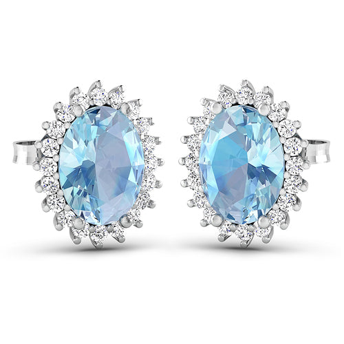 Bids.com 2.36 Carat Genuine Aquamarine and White Diamond 14K White Gold Earrings Earrings