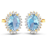 Bids.com 2.36 Carat Genuine Aquamarine and White Diamond 14K Yellow Gold Earrings Earrings
