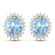 Bids.com 2.36 Carat Genuine Aquamarine and White Diamond 14K Yellow Gold Earrings Earrings