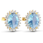 Bids.com 2.36 Carat Genuine Aquamarine and White Diamond 14K Yellow Gold Earrings Earrings