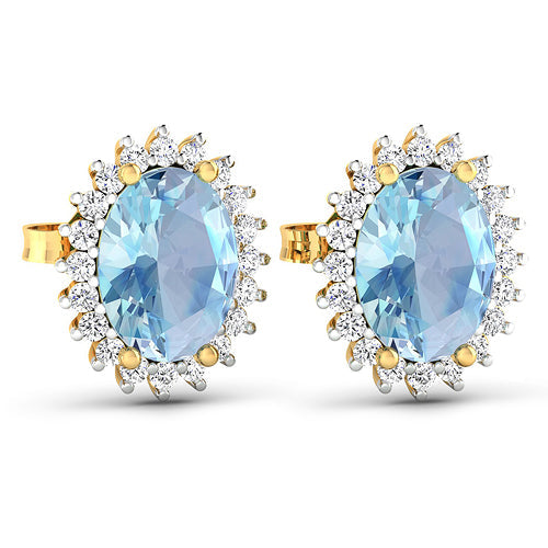 Bids.com 2.36 Carat Genuine Aquamarine and White Diamond 14K Yellow Gold Earrings Earrings