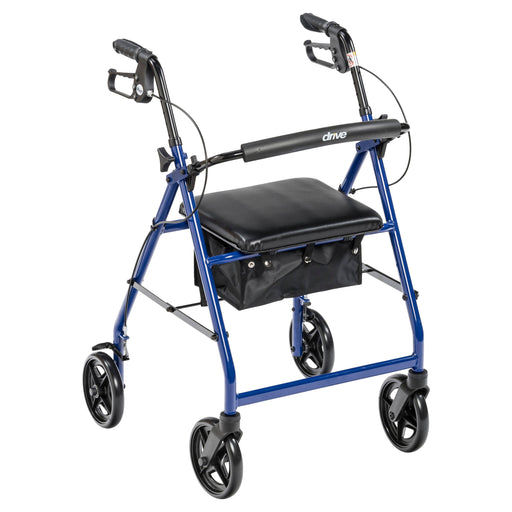 RIO Medical Supplies Aluminum Rollator Rolling Walker with Fold Up and Removable Back Support and Padded Seat, Blue