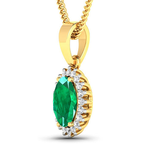 Bids.com 1.13 Carat Genuine Zambian Emerald and White Diamond 14K Yellow Gold Pendant Pendants