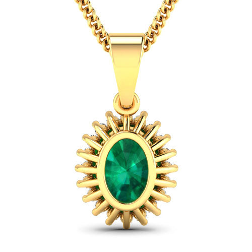 Bids.com 1.13 Carat Genuine Zambian Emerald and White Diamond 14K Yellow Gold Pendant Pendants
