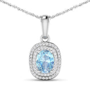 Bids.com 1.35 Carat Genuine Aquamarine and White Diamond 14K White Gold Pendant Pendants