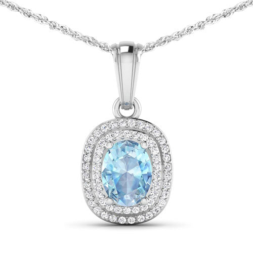 Bids.com 1.35 Carat Genuine Aquamarine and White Diamond 14K White Gold Pendant Pendants